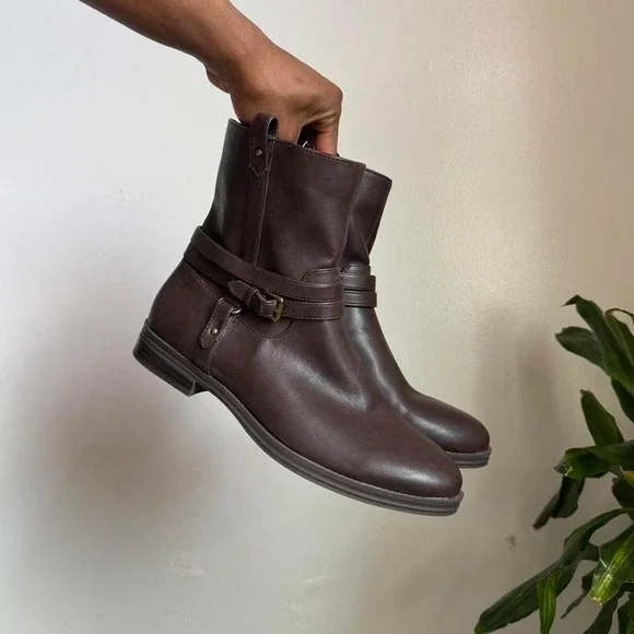 Style & Co. Brown Leather Buckle Moto Ankle Boots size 10 - Picture 2 of 7